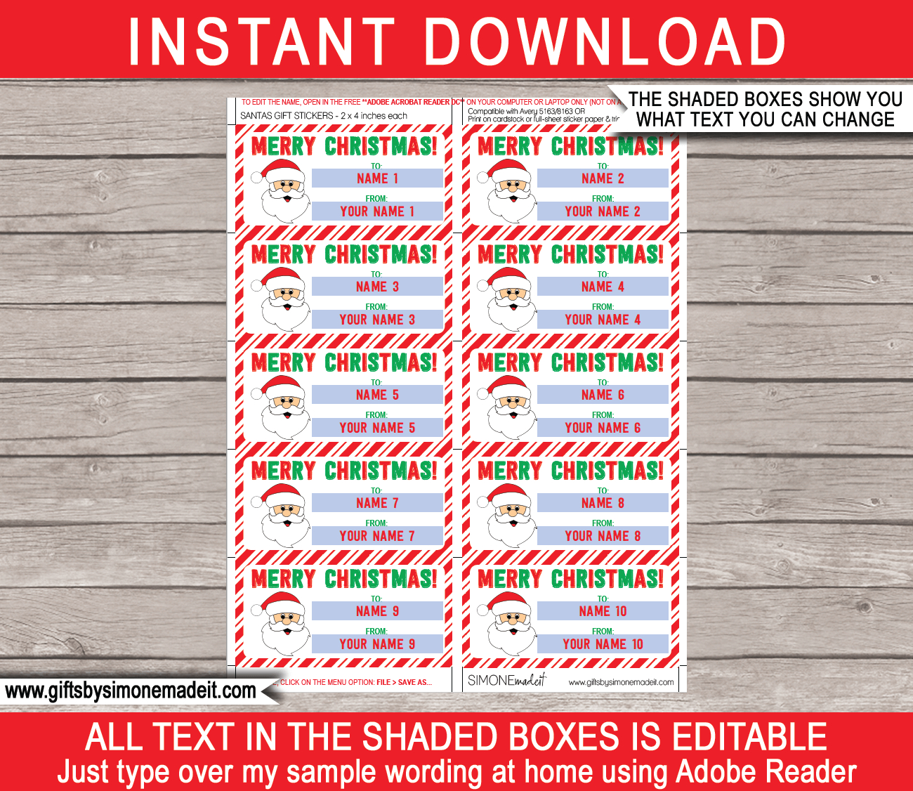 Christmas Gift Labels Template (Santa Claus) - From Your Name - Red &amp;amp; Green throughout Printable Label Sheets For Gifts