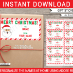Christmas Gift Labels Template (Santa Claus)   From Your Name   Red & Green Throughout Printable Label Stickers For Gifts