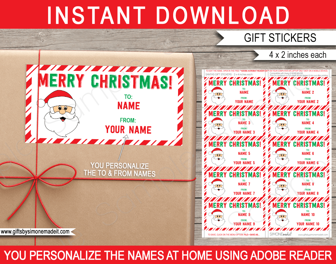 Christmas Gift Labels Template (Santa Claus) - From Your Name - Red &amp;amp; Green throughout Printable Label Stickers For Gifts