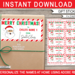 Christmas Gift Labels Template (Santa Claus)   Red & Green Throughout Free Printable Xmas Gift Labels