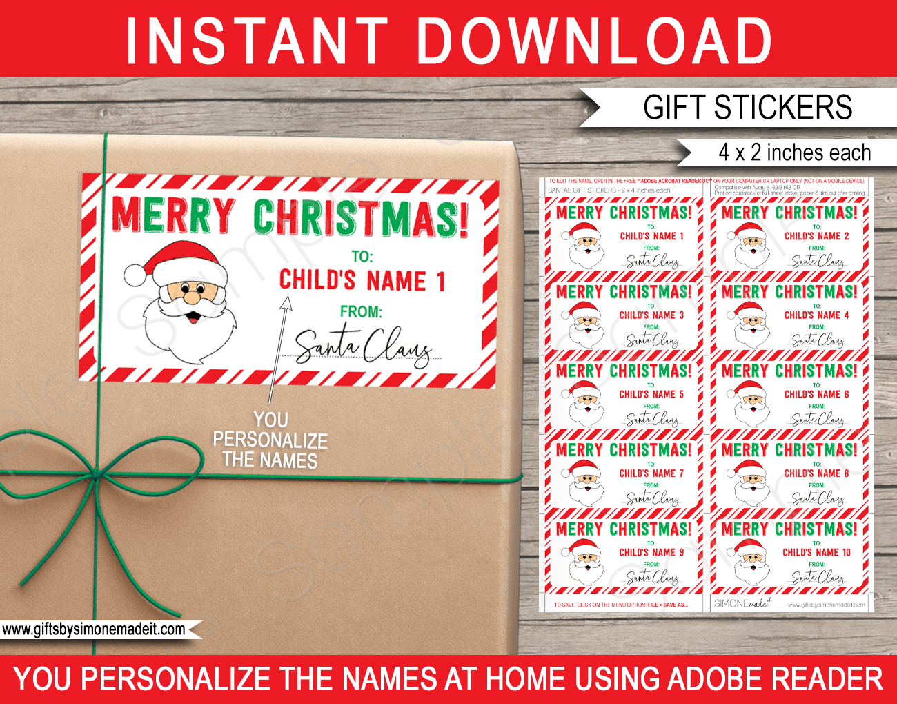 Christmas Gift Labels Template (Santa Claus) - Red &amp;amp; Green throughout Free Printable Xmas Gift Labels