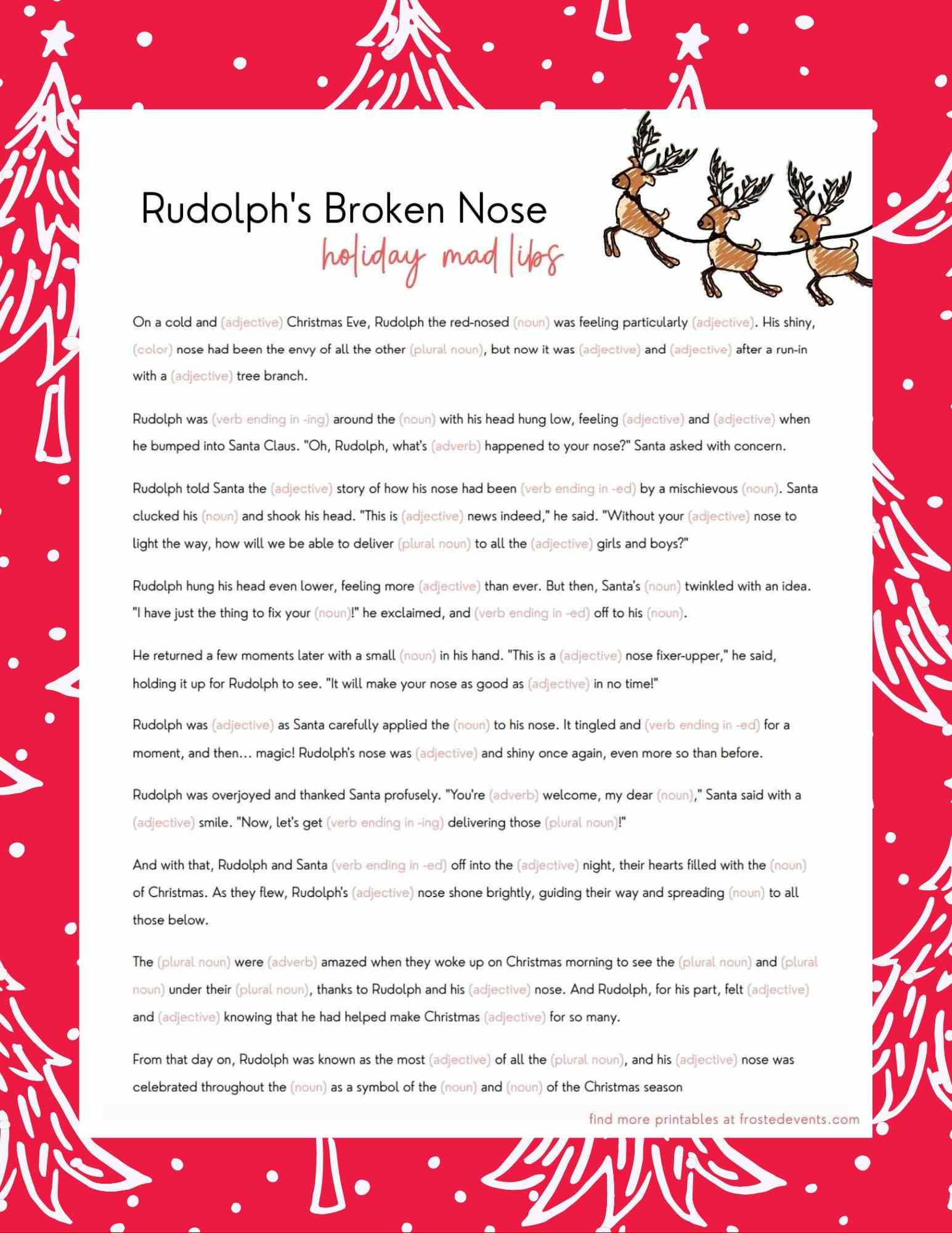 Christmas Mad Libs For Kids- Rudolph Edition - Frosted Blog regarding Free Printable Christmas Mad Libs