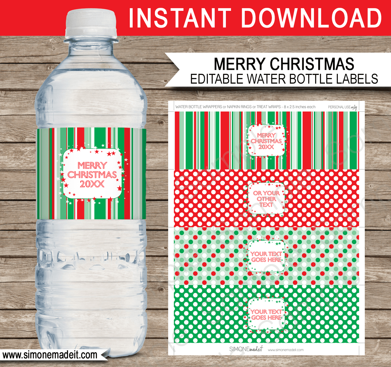 Christmas Water Bottle Labels Template - Red &amp;amp; Green for Christmas Water Bottle Labels Free Printable