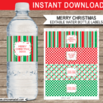 Christmas Water Bottle Labels Template   Red & Green Regarding Free Printable Water Bottle Labels For Christmas