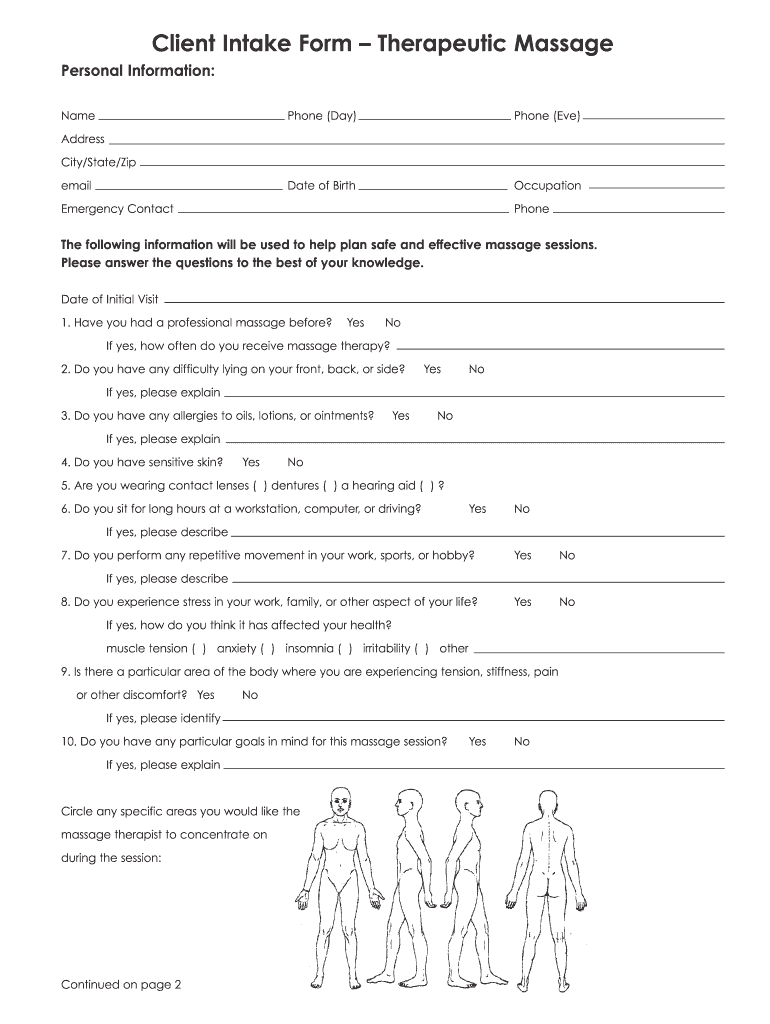 Client Intake Form Formrapeutic Massage - Fill Online, Printable with Free Printable Massage Intake Forms