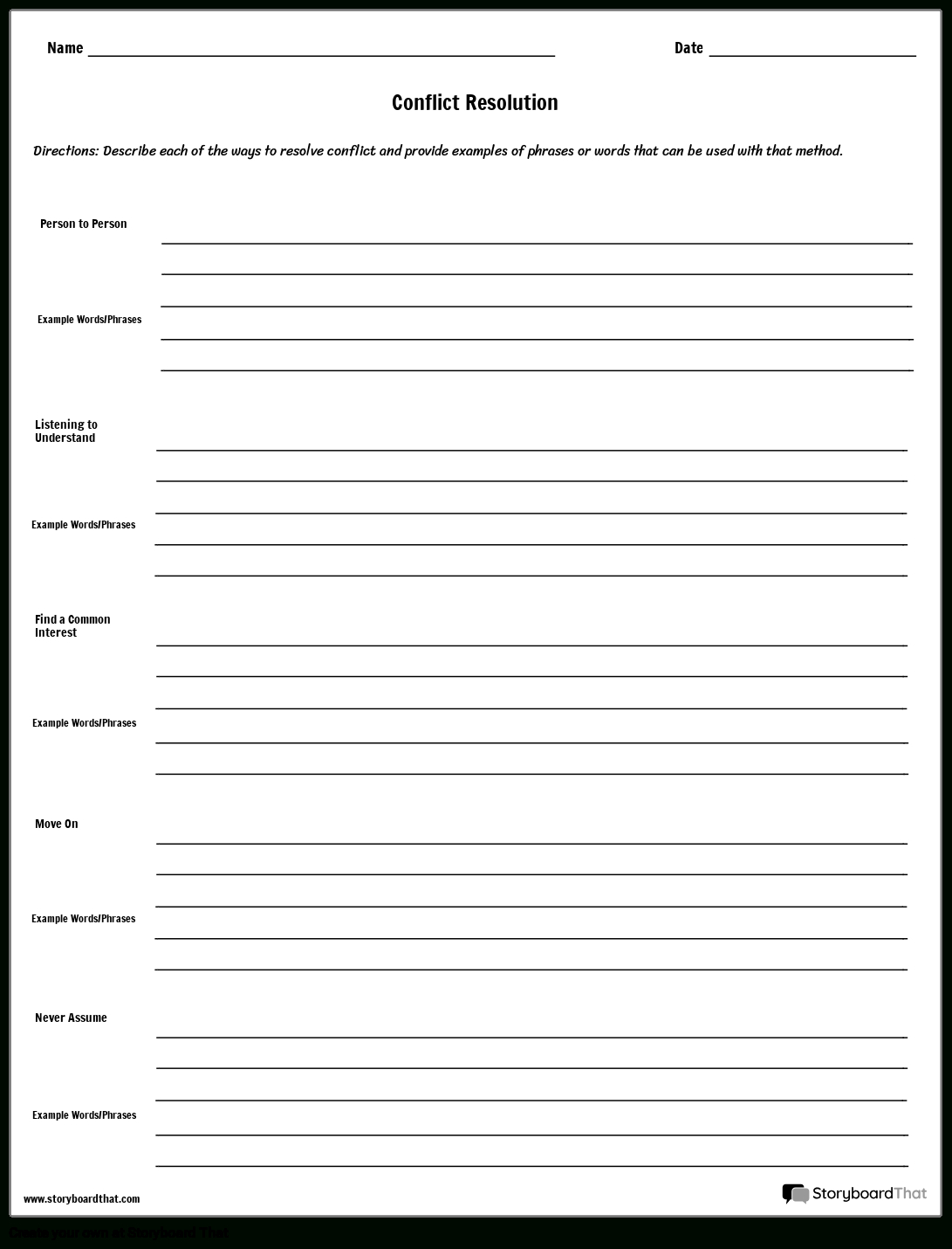 Conflict Resolution Worksheetstoryboard That inside Free Printable Conflict Resolution Worksheets