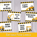 Construction Party Food Labels   Printable Construction Food Tent Throughout Printable Food Labels For Party