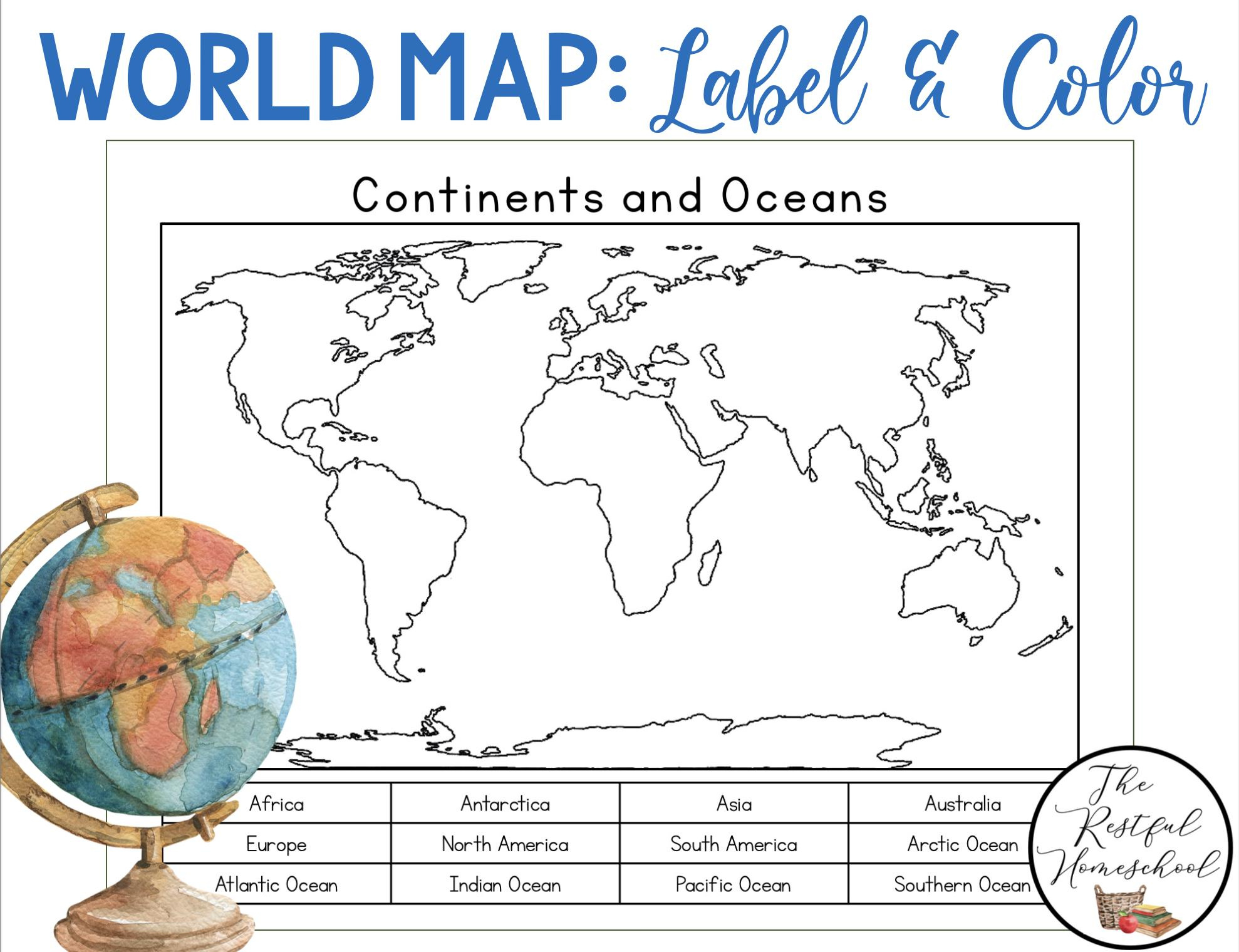 Continents And Oceans | Color And Label Blank World Map intended for Printable Blank Map of Continents and Oceans to Label
