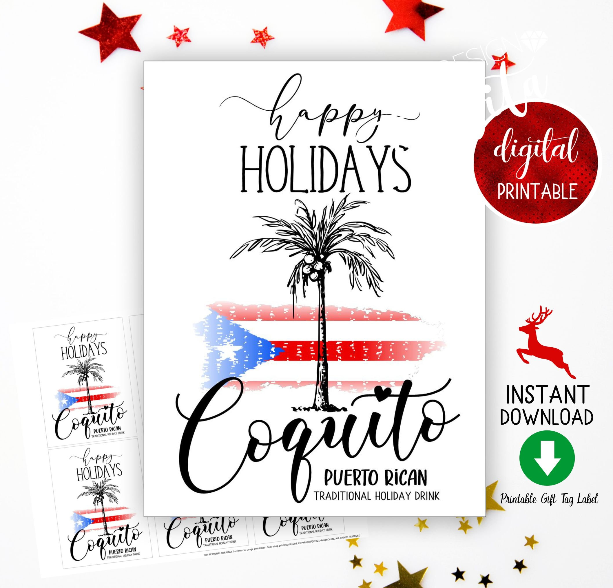 Coquito Happy Holidays Printable Gift Tag Label,Puerto Rican regarding Free Printable Coquito Labels