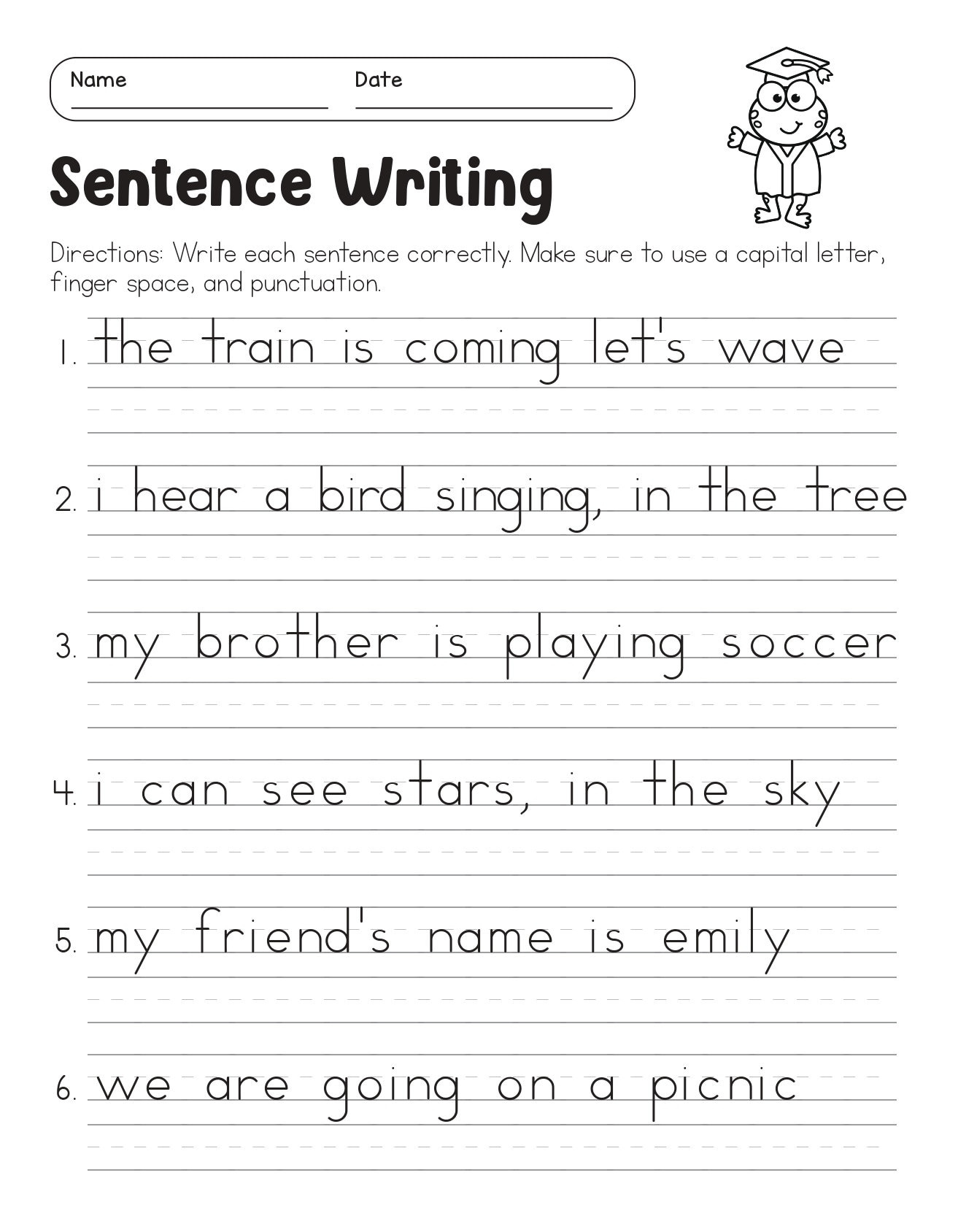 Correct The Sentences Worksheets, 10 Page Printable, For 1St And intended for Free Printable 2Nd Grade Writing Worksheets