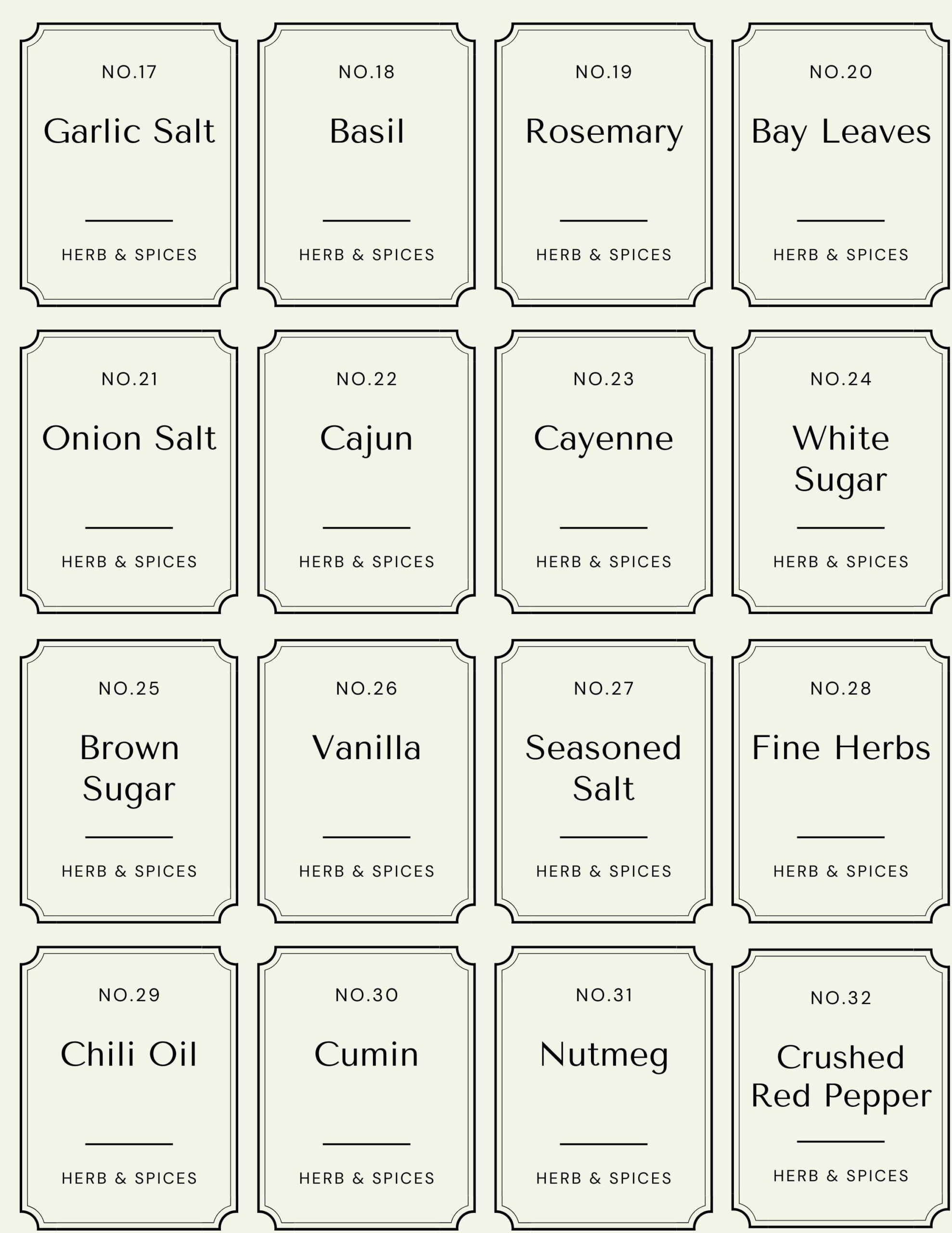 Custom Modern Minimalist Spice Labels, Printable Spice Labels for Spices Labels Printable