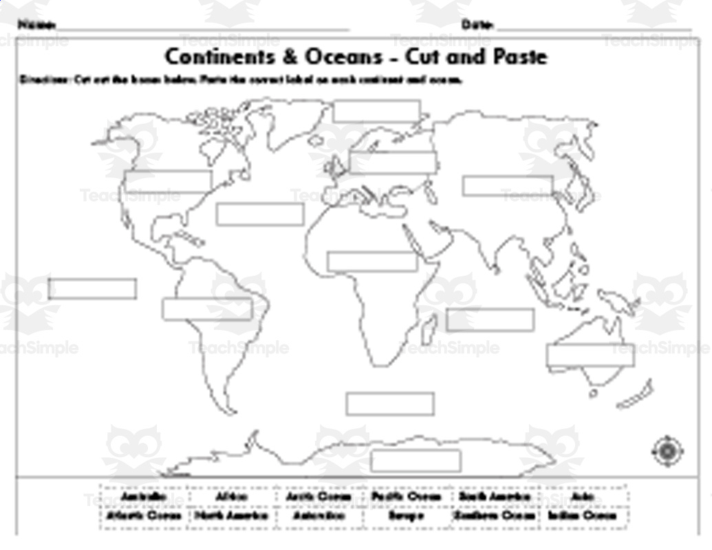 Cut And Paste Continents And Oceans - World Map throughout Printable Blank Map of Continents and Oceans to Label