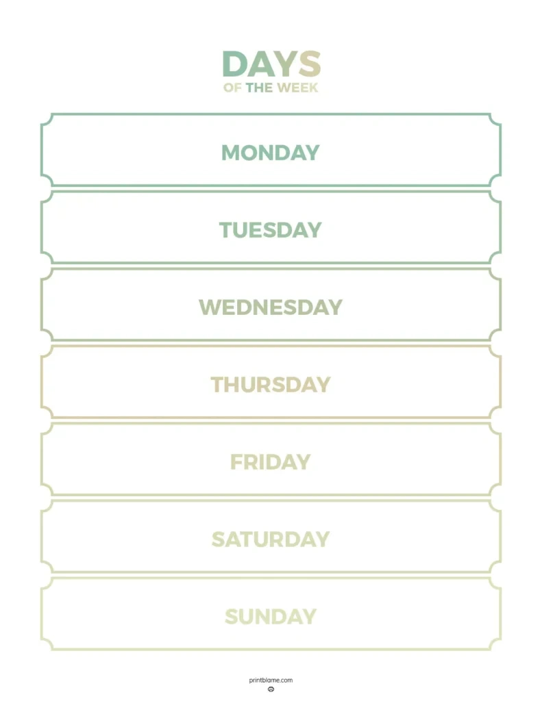 Days Of The Week Chart Printables - 24 Free Week Day Posters inside Days of The Week Labels Printable Small Free