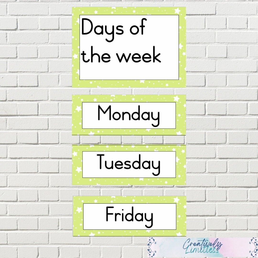 Days Of The Week | Classroom Resource | Classroom Posters | Green intended for Days Of The Week Labels Printable Small Free
