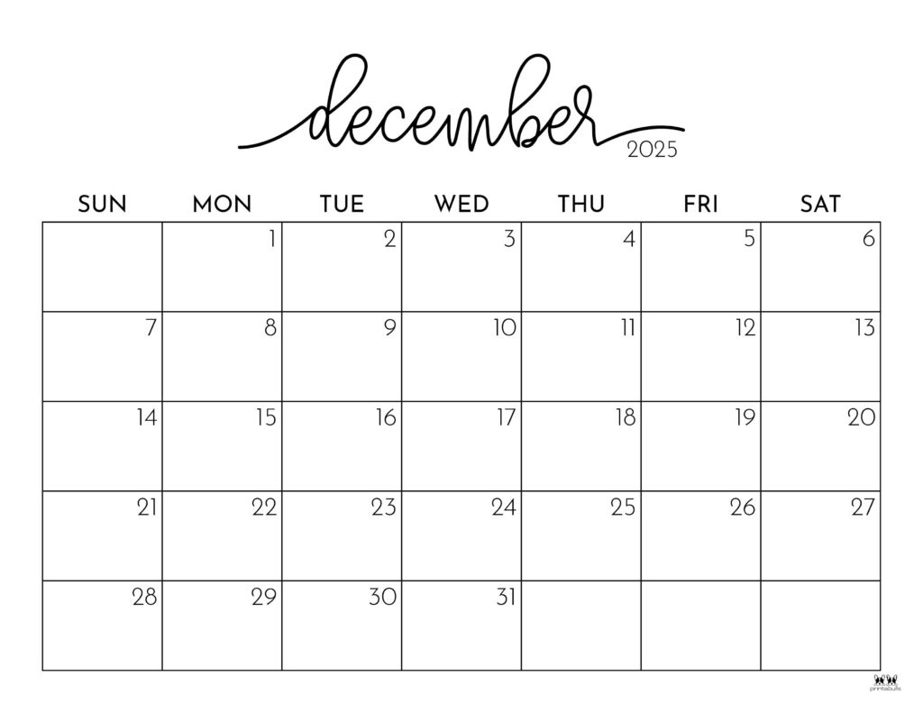 December 2025 Calendars - 107 Free Printables | Printabulls throughout Free Printable December 2025 Calendar