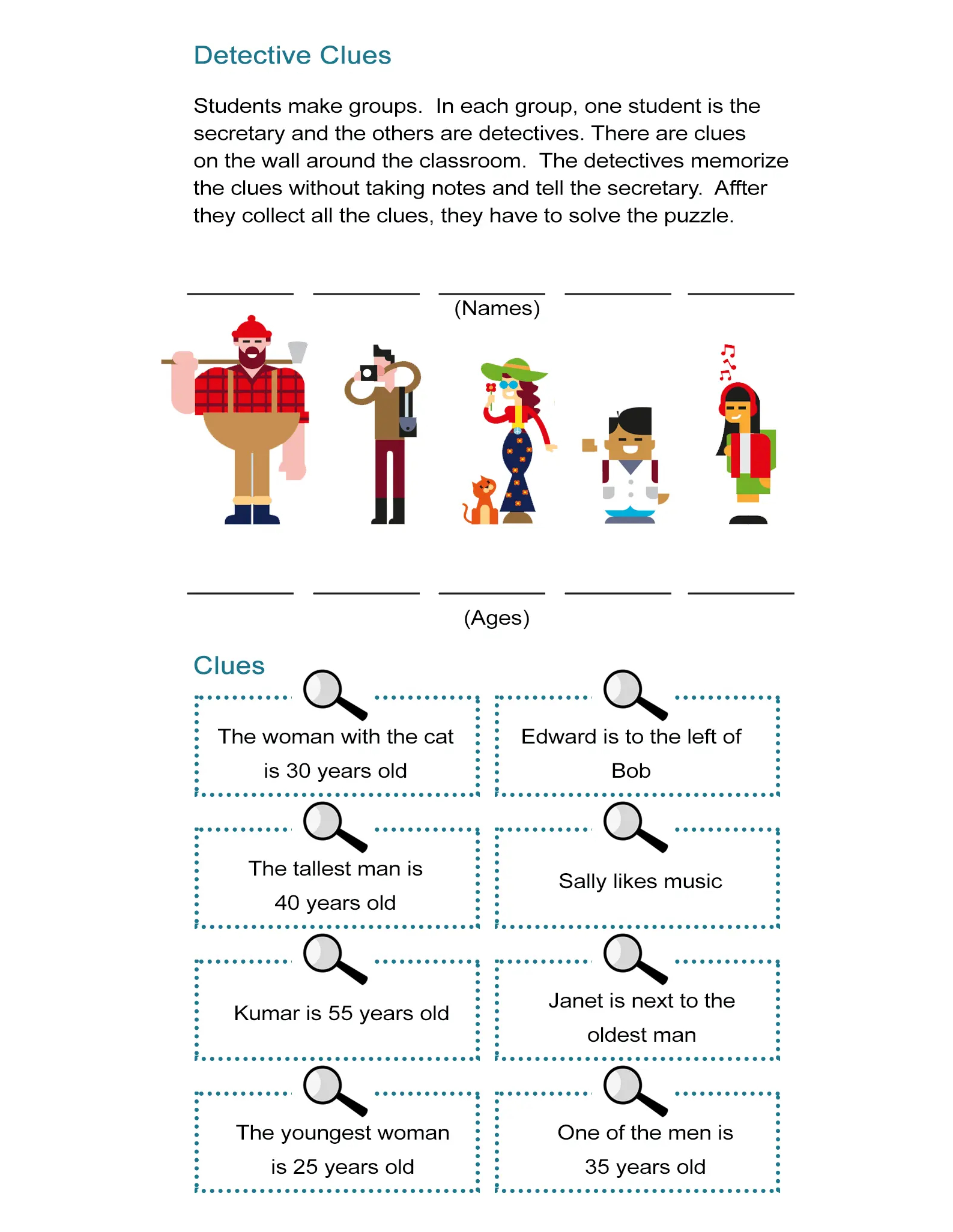 Detective Clues: Solve The Mystery In The Puzzle Worksheet - All Esl within Free Printable Detective Games For Adults
