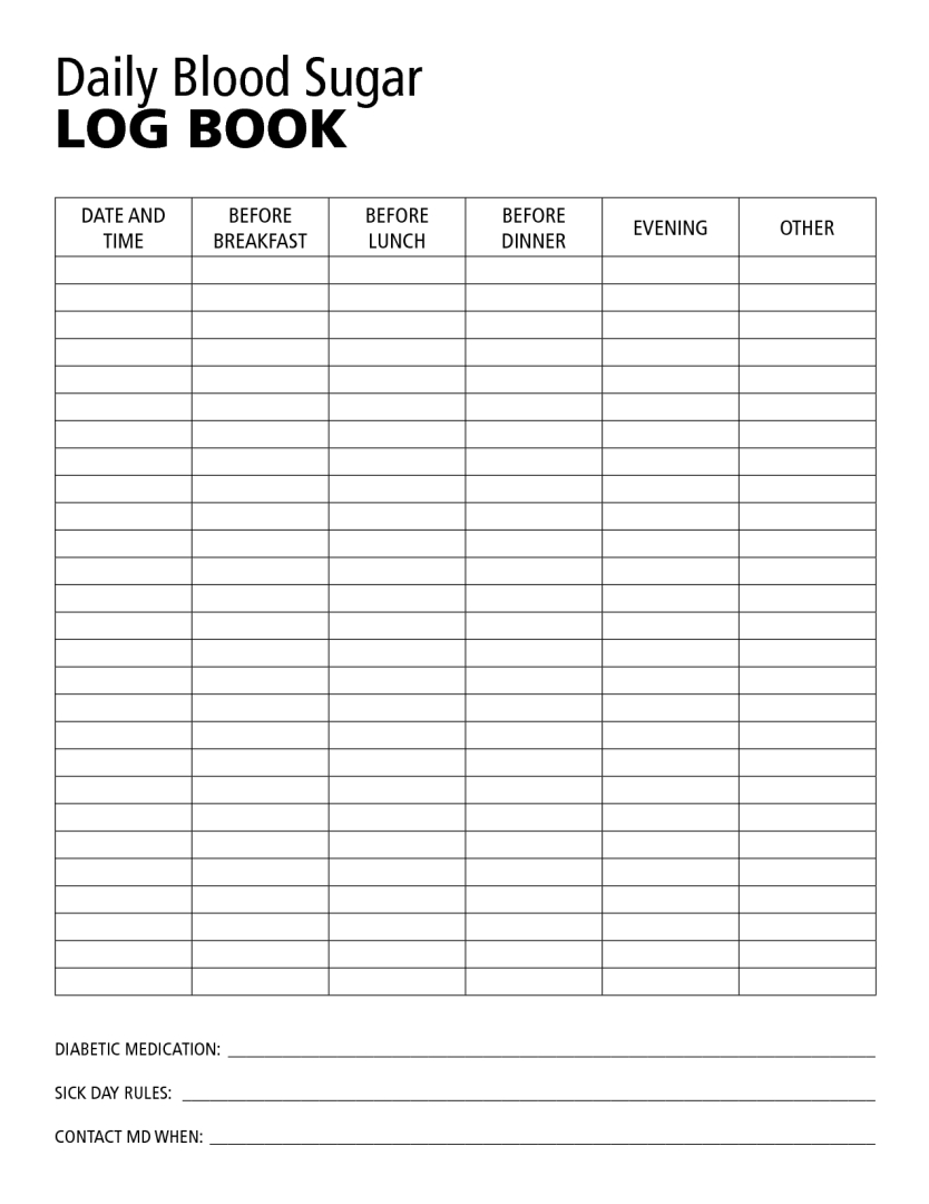 Diabetic Logbook regarding Free Printable Daily Blood Sugar Log