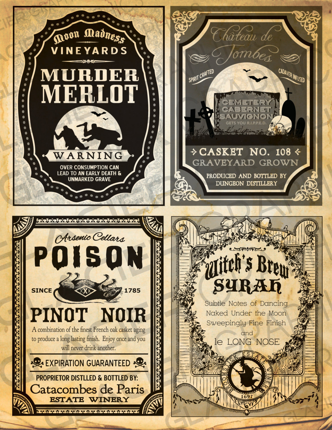 Digital Vintage Halloween Witch Red Wine Labels Halloween Bottle regarding Halloween Labels For Bottles Printable