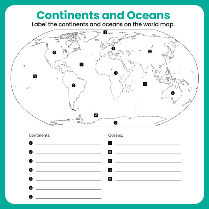 Label Continents and Oceans Printable