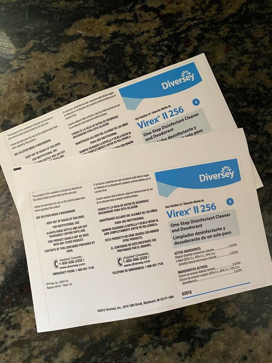 Diversey Virex Ii 256 Bottle Labels 2 Pack Labels Only | Ebay inside Virex Ii 256 Printable Label