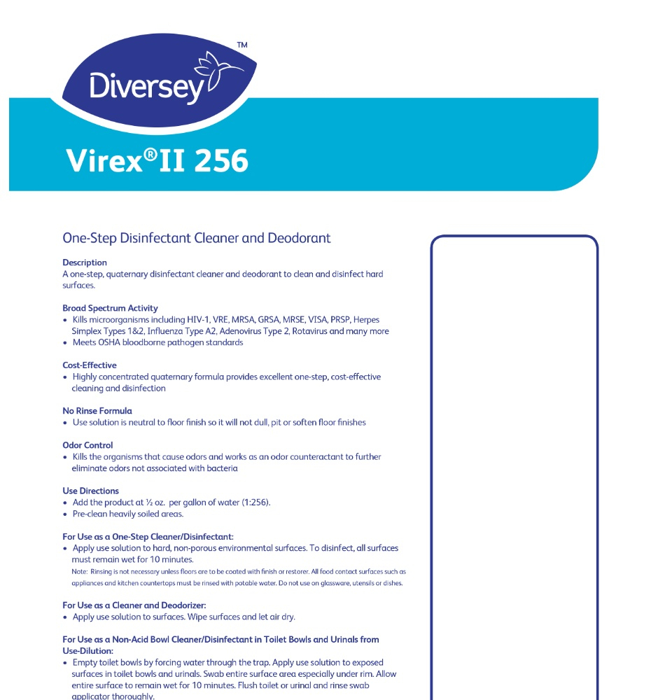 Diversey Virex Ii 256 One Step Disinfectant Cleaner And Deodorant with Virex Ii 256 Printable Label
