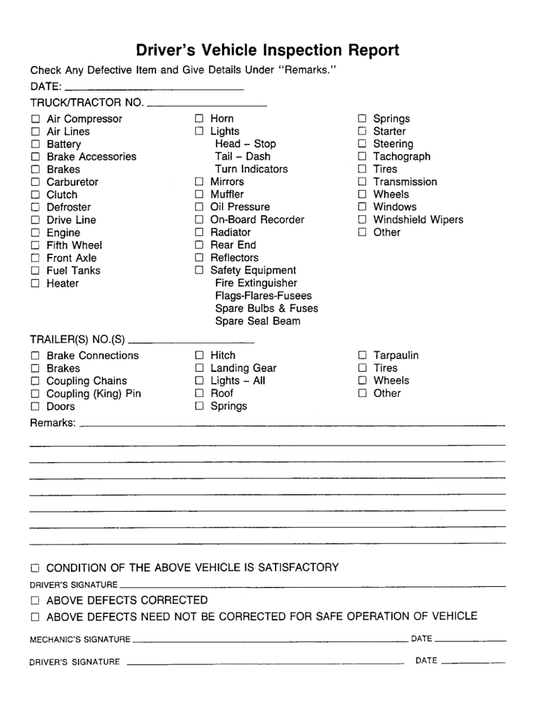 Dot Fmcsa Drivers Vehicle Inspection Report Form - Fill Online with regard to Free Printable Driver Vehicle Inspection Report Form