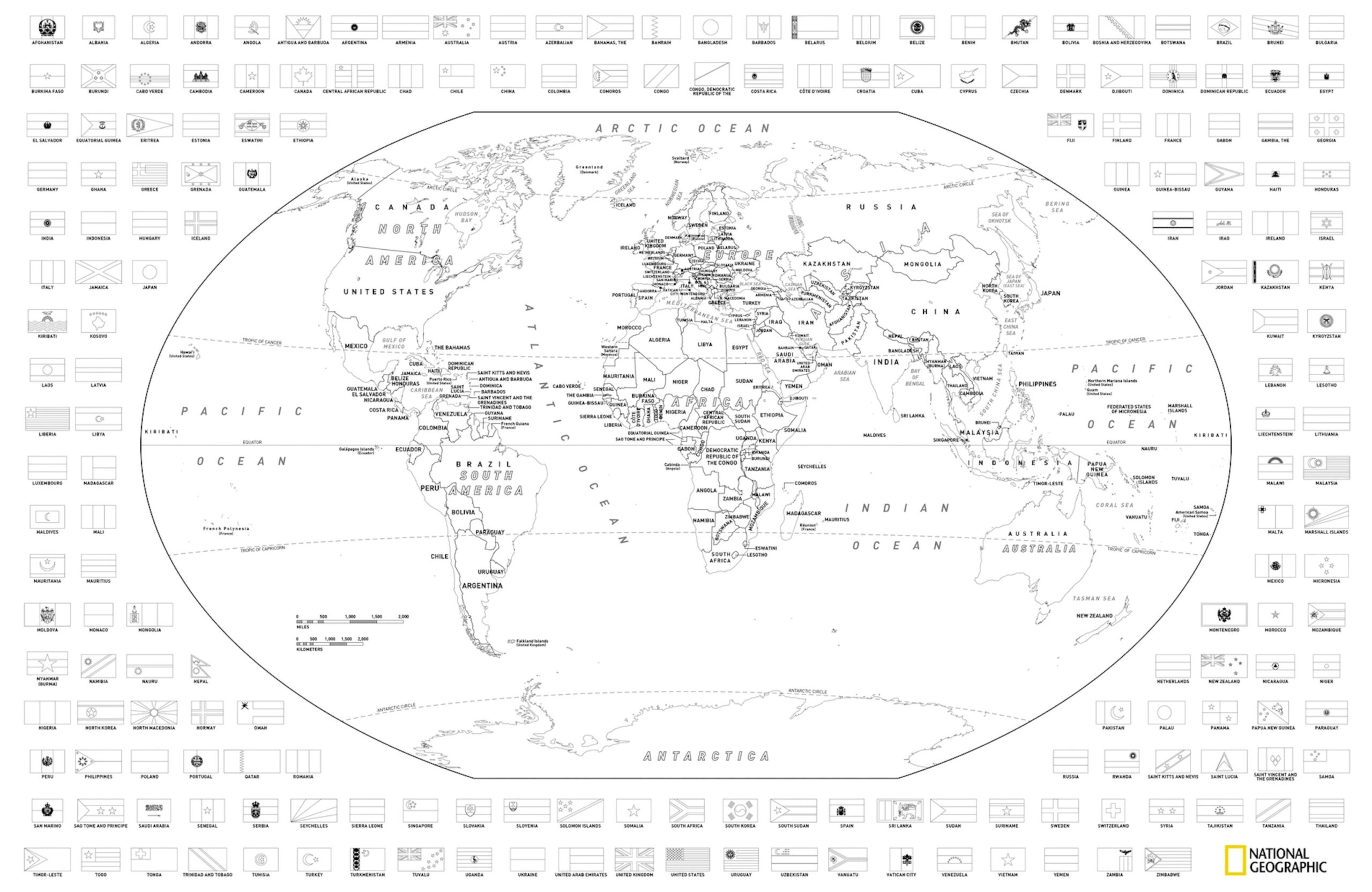 Download And Color A Free World Or United States Map With Flags inside Printable World Map Coloring Page With Countries Labeled