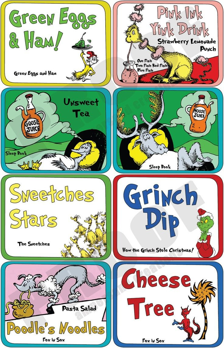 Dr. Seuss Food Ideas | Dr. Seuss - Deluxe Theme Food Label Set with regard to Free Printable Dr Seuss Food Labels