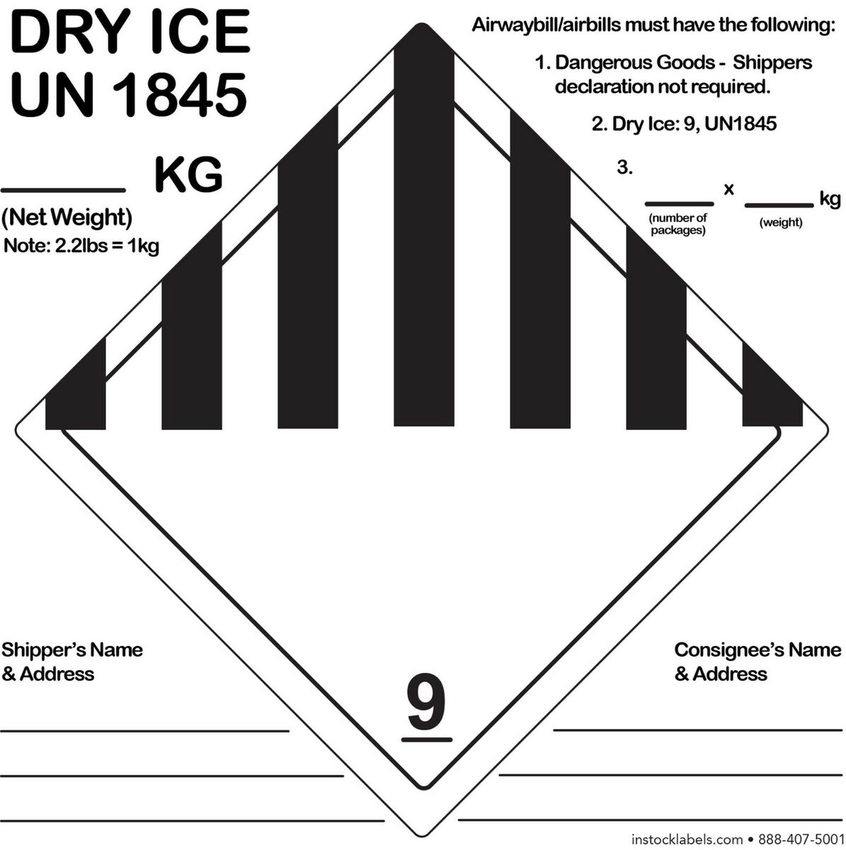 Dry Ice Un1845 Dot Hazmat Class 9 Shipping Labels | 6&amp;quot; Square - 500 Pack intended for Free Printable Class 9 Hazmat Label