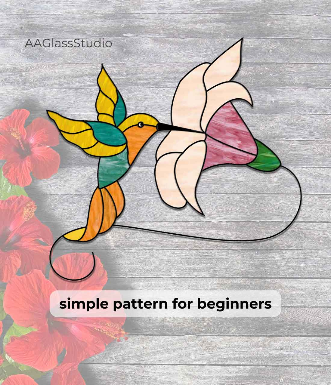 Easy Hummingbird Stained Glass Pattern For Beginners 3 - Aaglassstudio throughout Free Printable Stained Glass Suncatcher Patterns