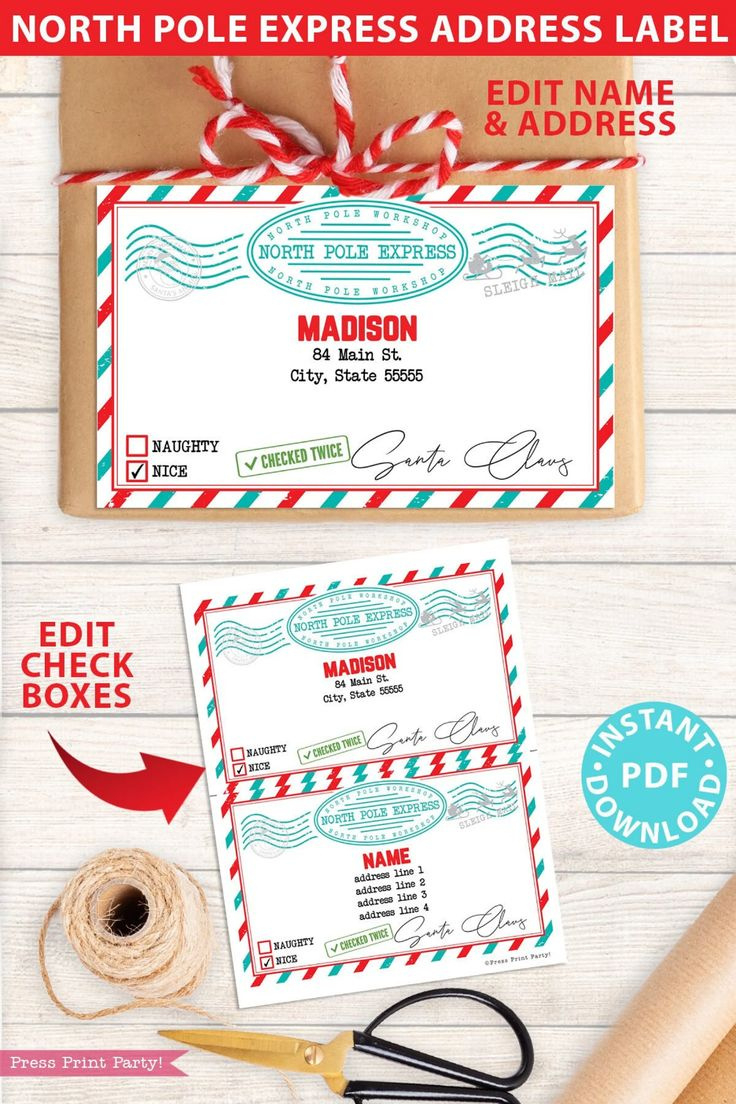 Editable Christmas Address Label Printable, North Pole Express with regard to Printable Christmas Mailing Labels