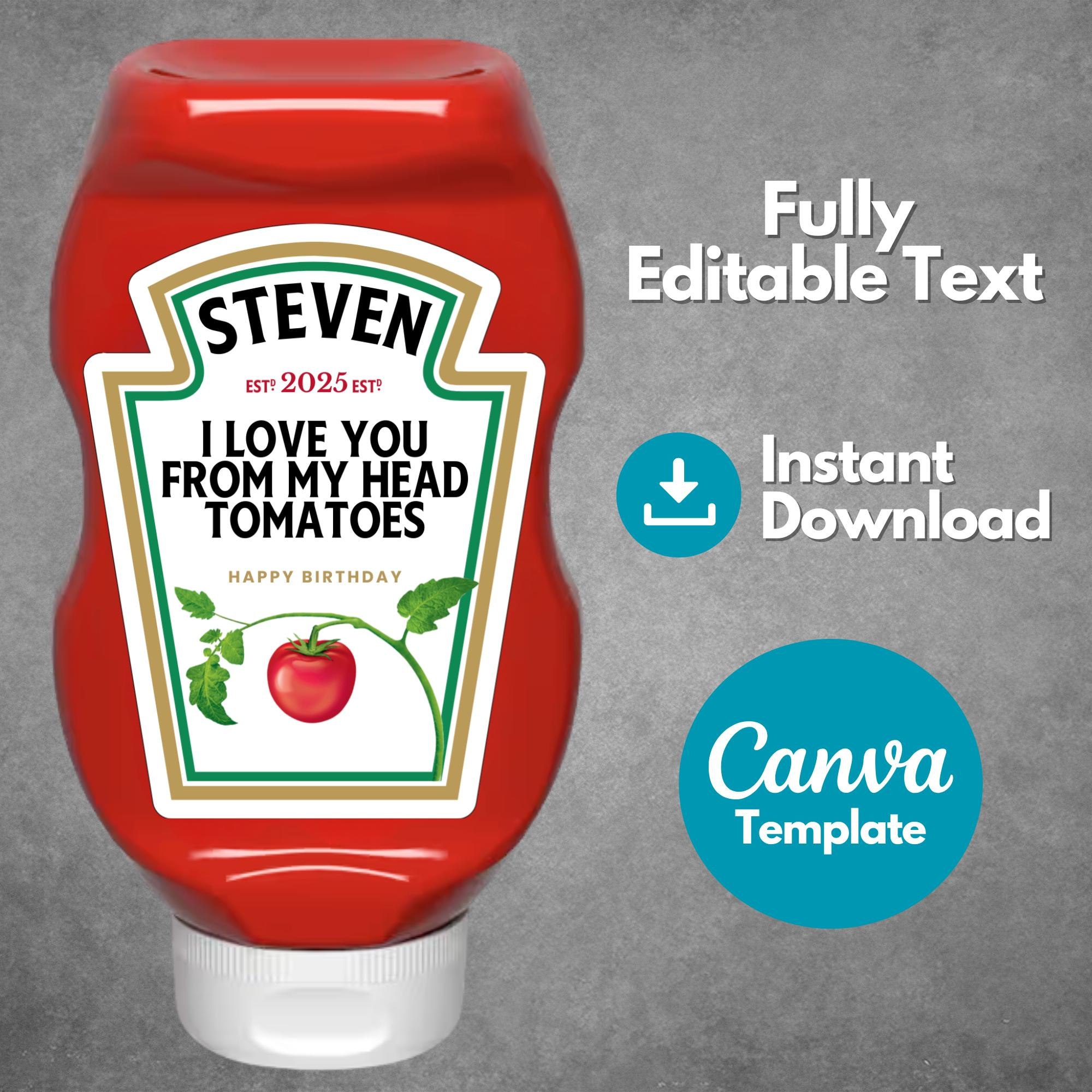 Editable Ketchup Label Template, Custom Tomato Ketchup Sauce in Heinz Ketchup Label Printable