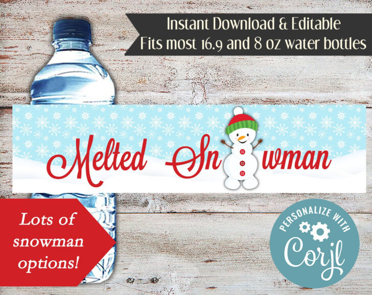 Melted Snowman Water Bottle Labels Free Printable