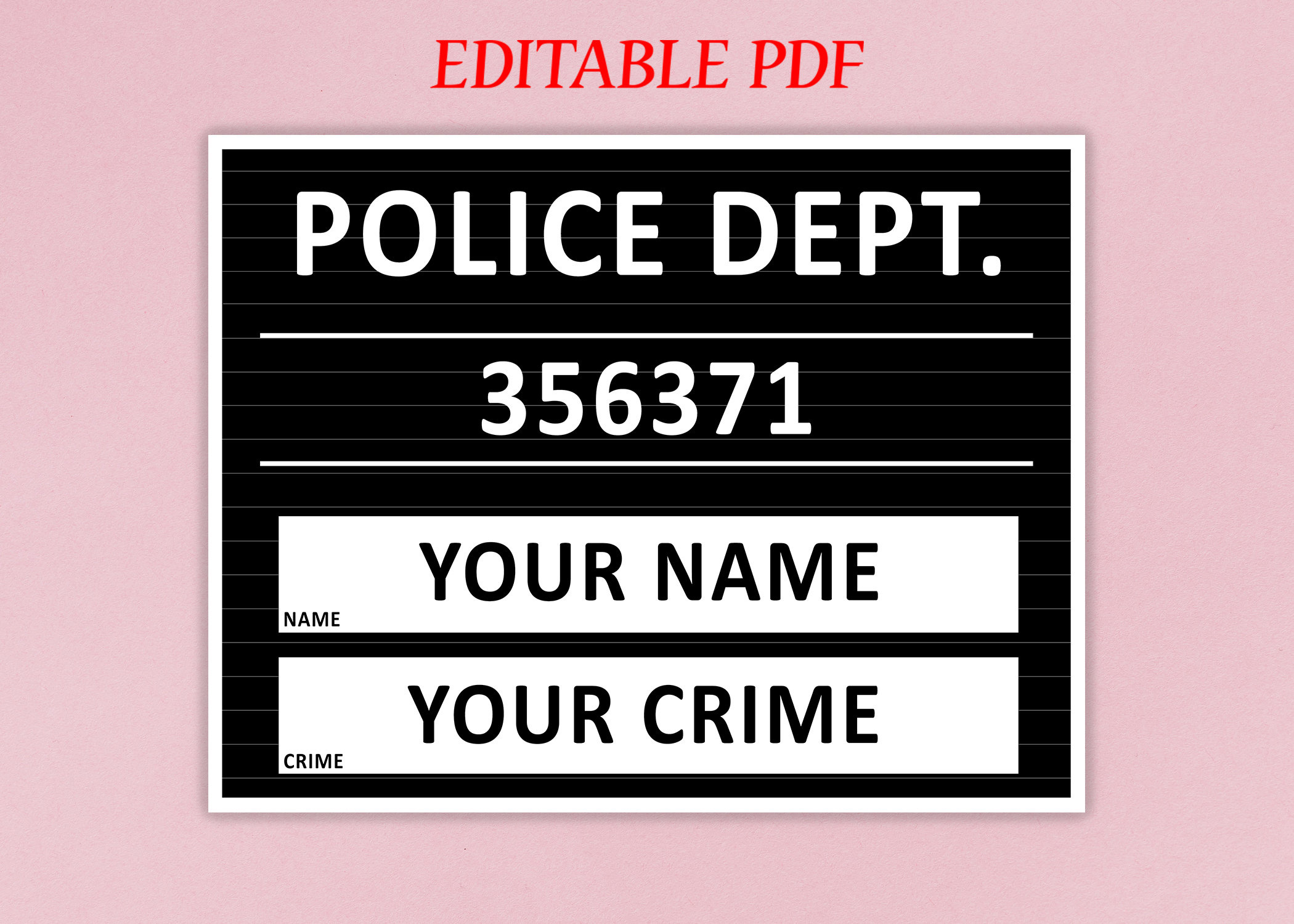 Editable Mugshot For Parties Pdf - Etsy in Free Printable Jail Sign Template