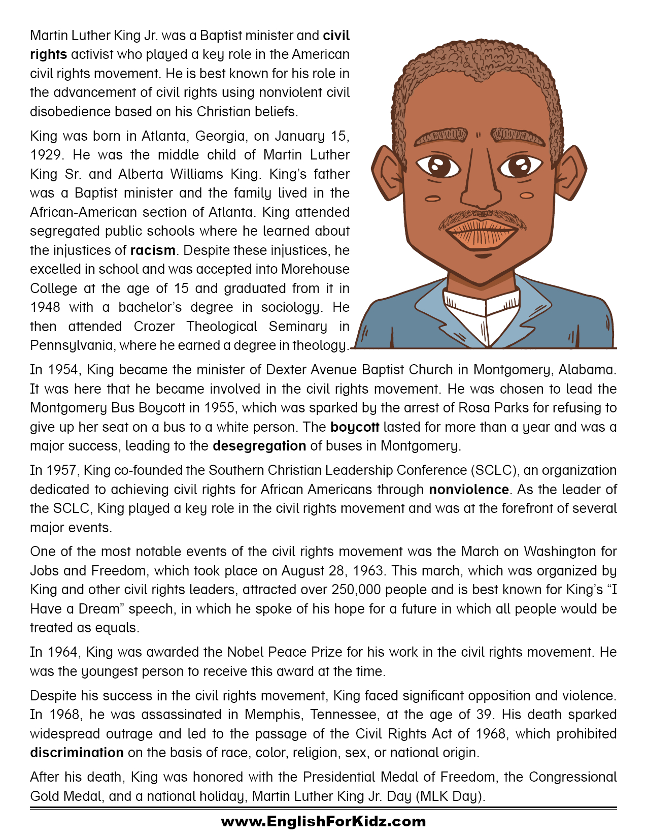 English For Kids Stepstep: Martin Luther King Jr. Day with Free Printable Martin Luther King Worksheets