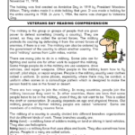 English For Kids Stepstep: Veterans Day Reading Comprehension Throughout Free Printable Veterans Day Worksheets