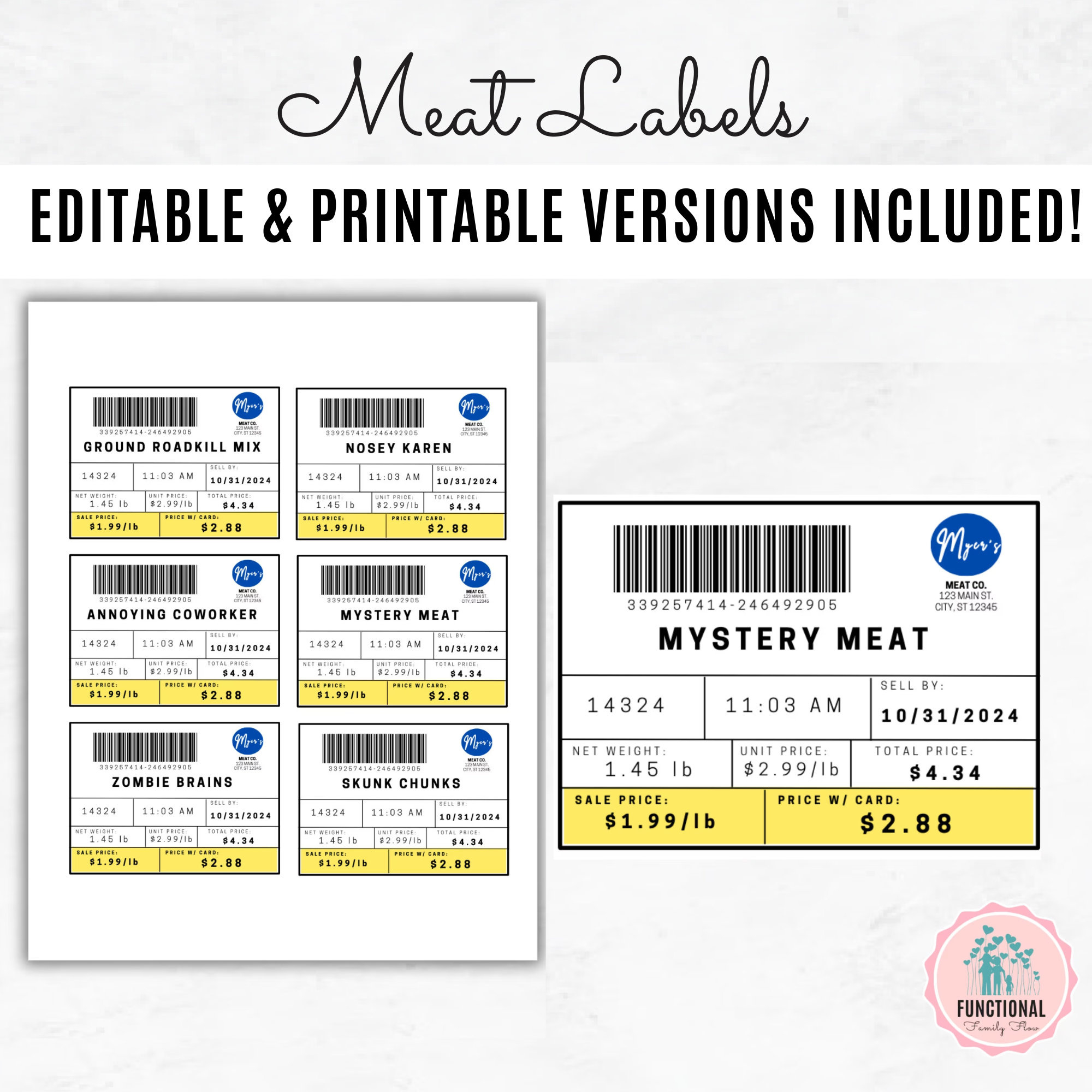 Fake Meat Label Template | Editable Road Kill Butcher Labels pertaining to Free Printable Meat Label Template