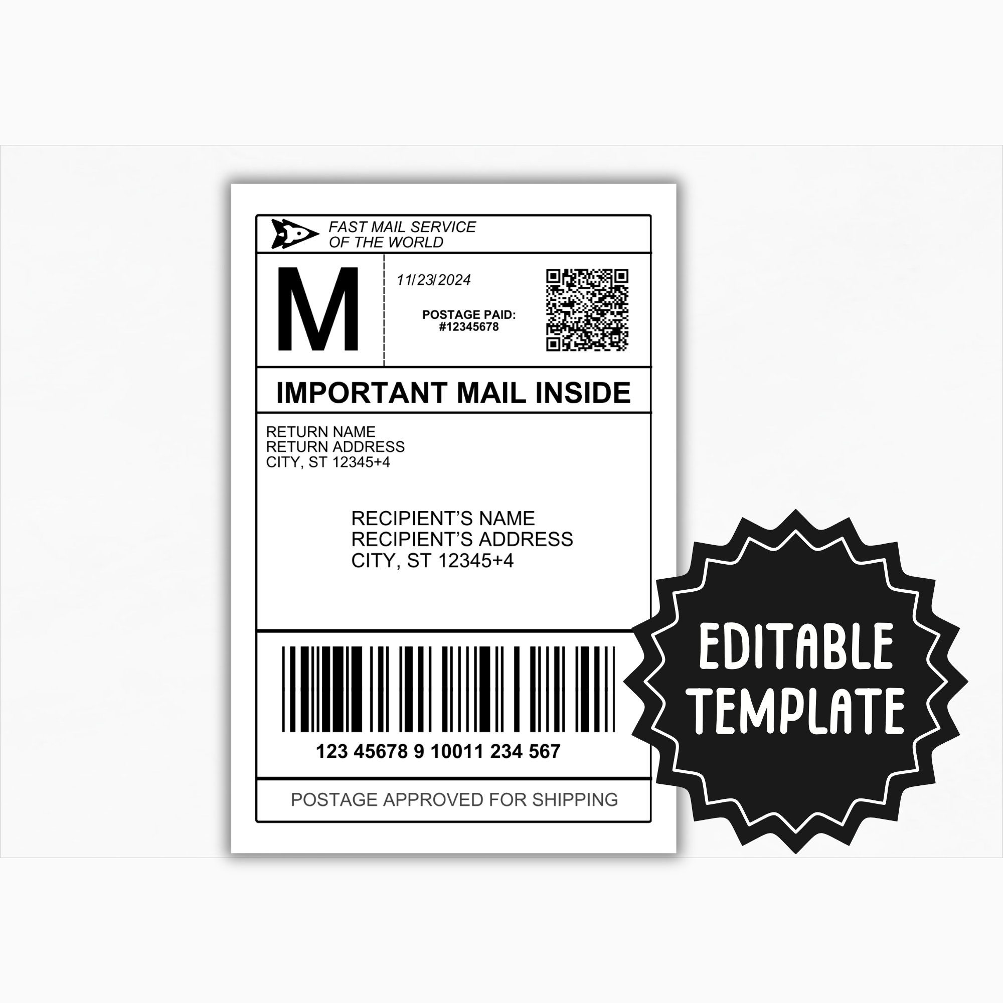Fake Shipping Label Template | Editable Personalized Mail Label for Lands End Return Address Label Printable