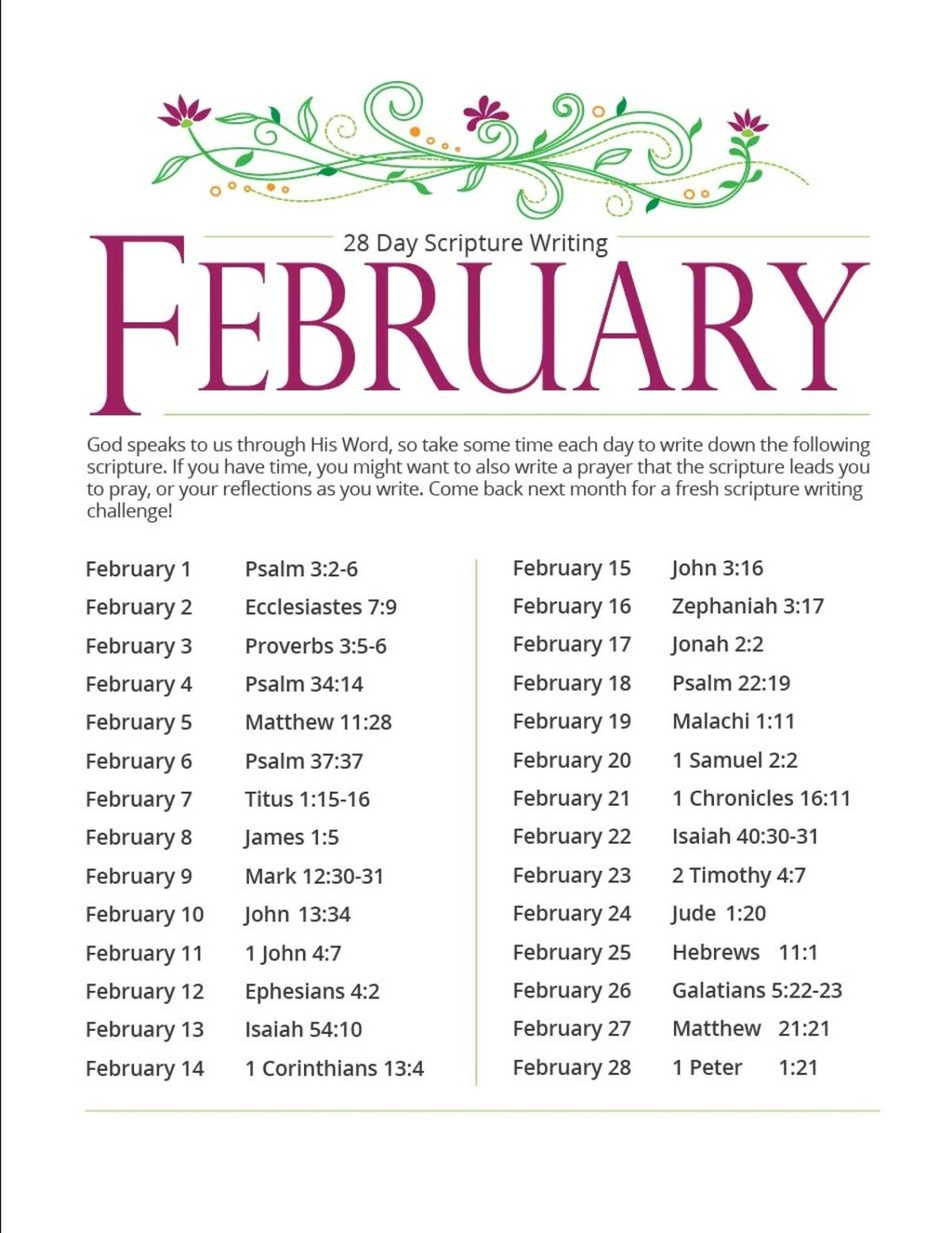 February Scripture Writing Plan - Download Free Printable pertaining to Free Printable Scripture Writing Plans