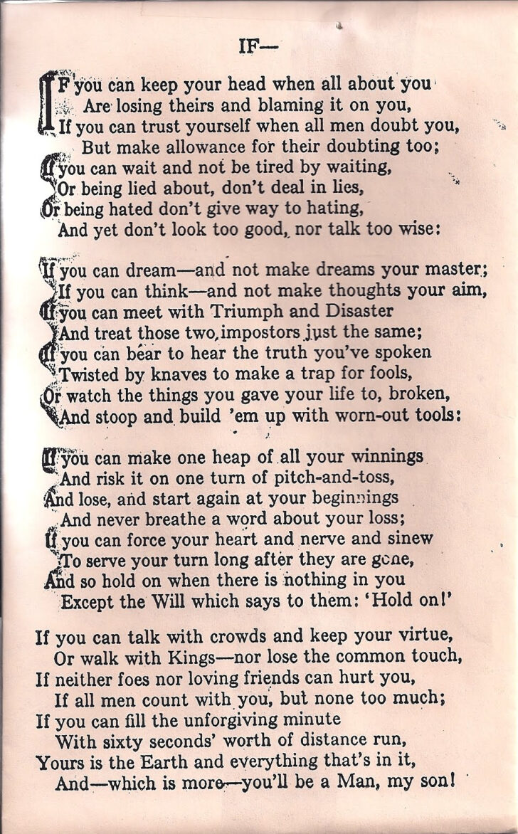 Free Printable Copy of If By Rudyard Kipling