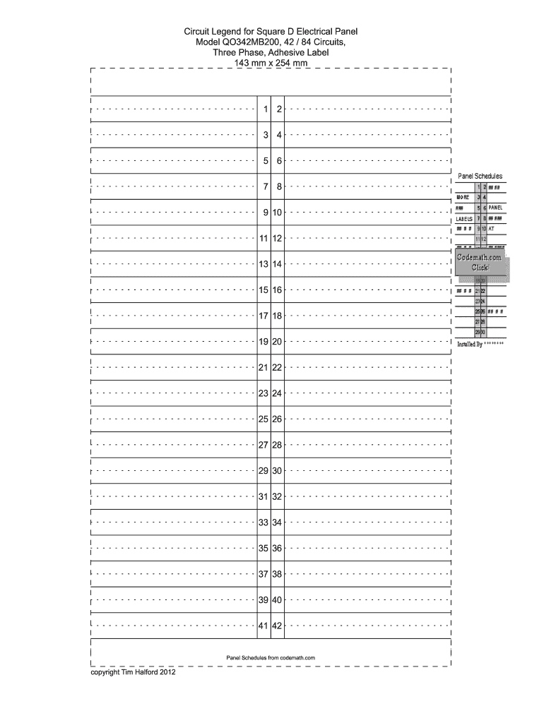Fillable Online Electrical Panel Labels Template Fax Email Print pertaining to Square D Panel Label Printable
