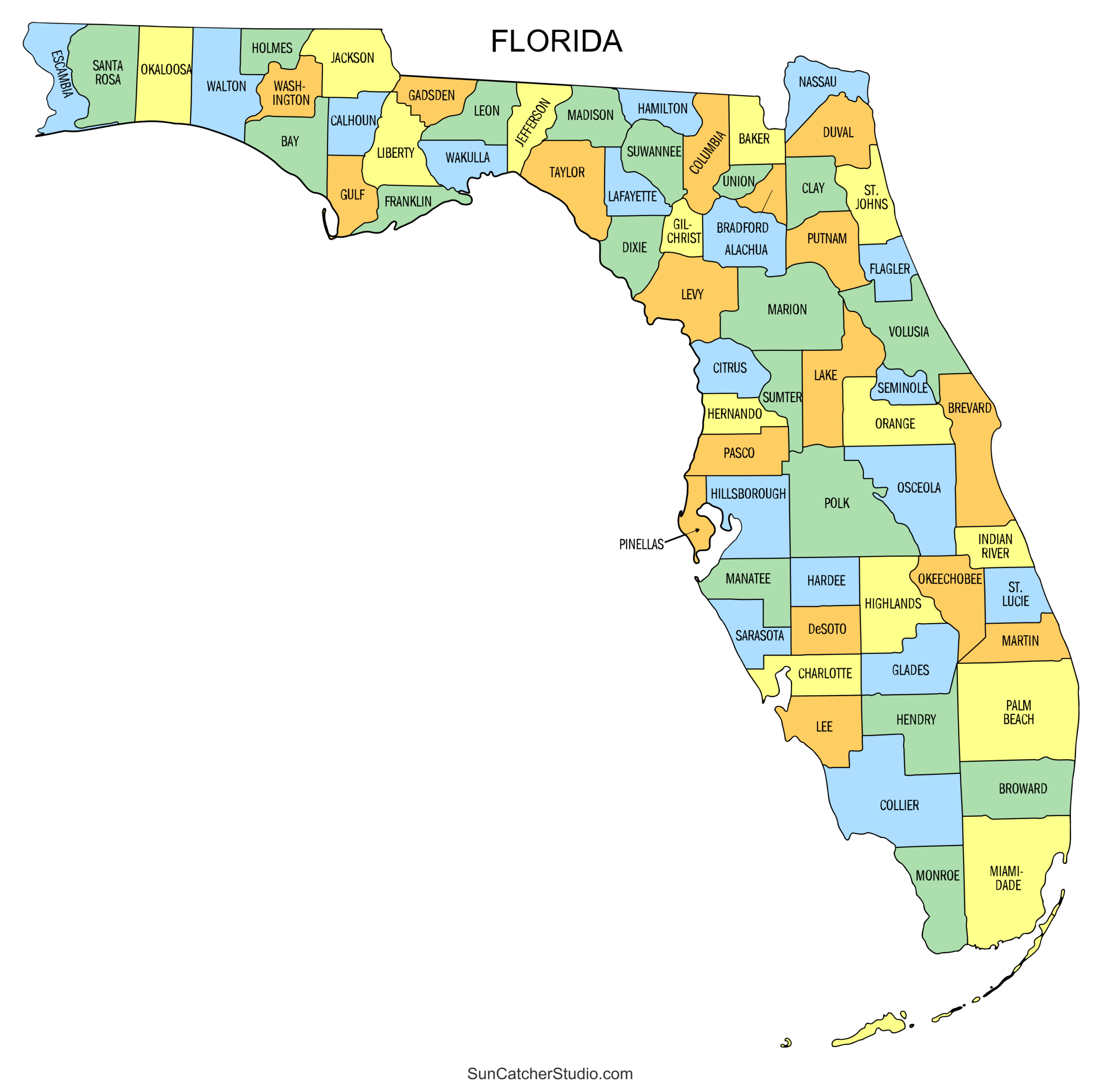 Florida County Map (Printable State Map With County Lines) – Free throughout Free Printable Florida County Map