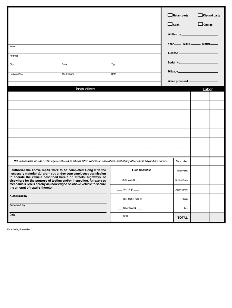Forms Online 3004 - Fill Online, Printable, Fillable, Blank pertaining to Free Printable Auto Repair Forms