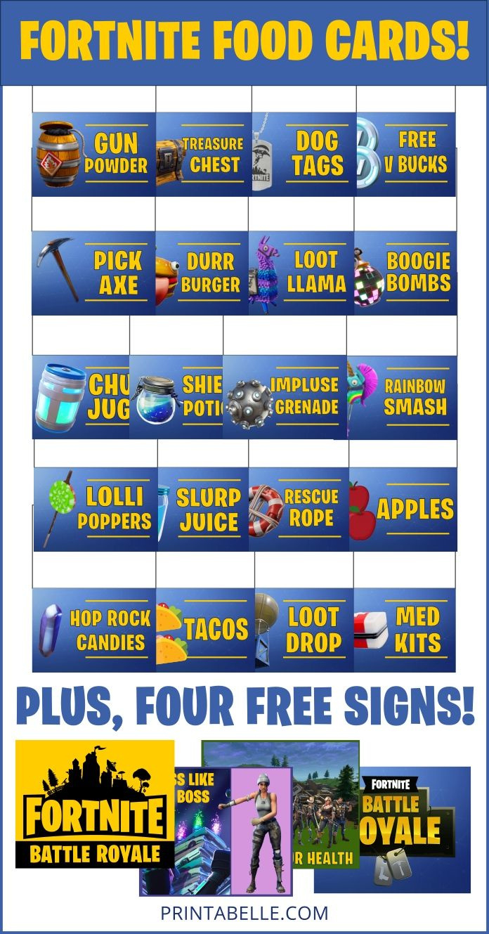 Fortnite Food Cards Printable Labels intended for Free Printable Fortnite Labels