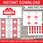 Fortnite Medkit Party Favors   Bag Toppers & Mini Candy Bar Wrappers In Printable Free Fortnite Medkit Label
