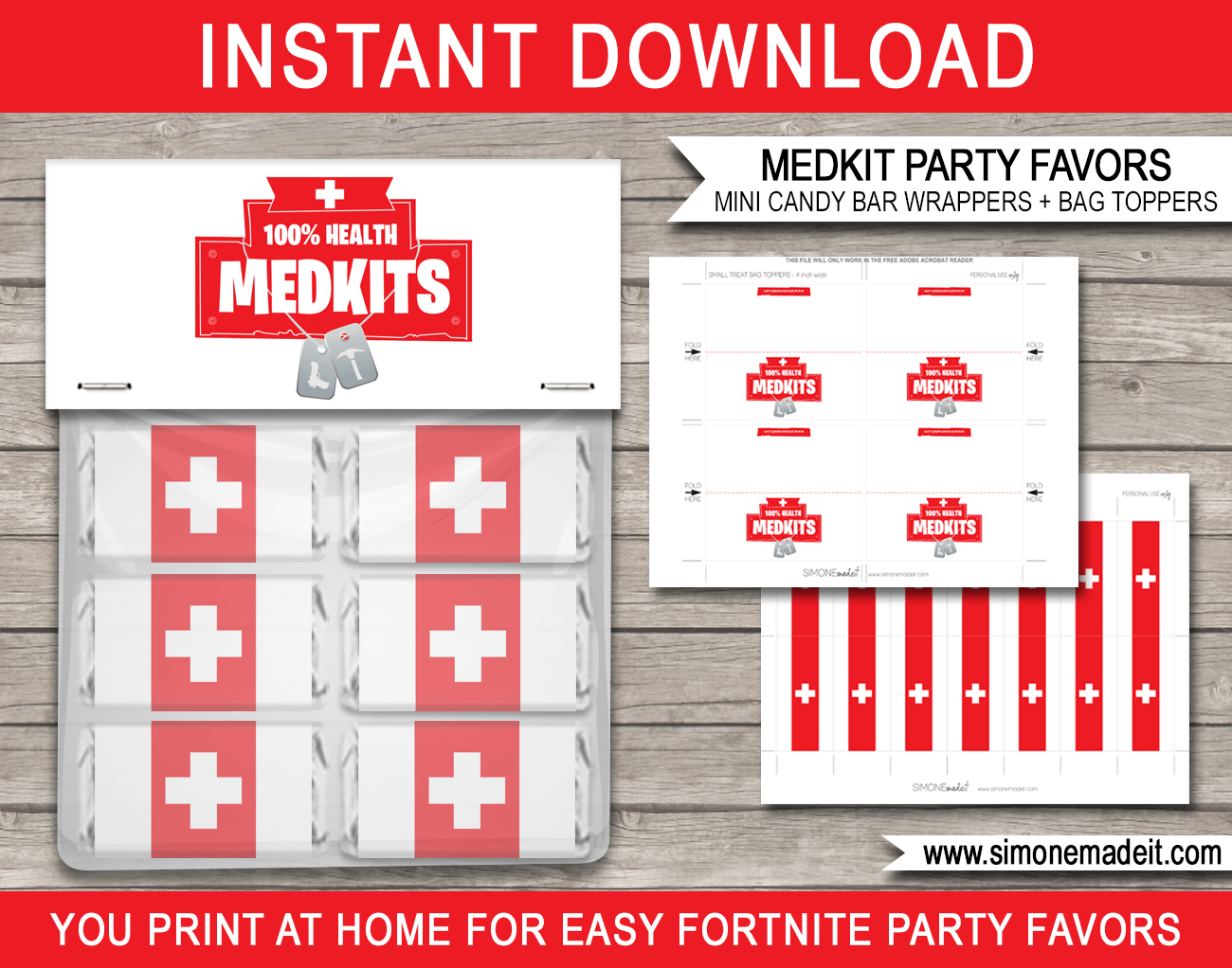 Fortnite Medkit Party Favors - Bag Toppers &amp;amp; Mini Candy Bar Wrappers in Printable Free Fortnite Medkit Label