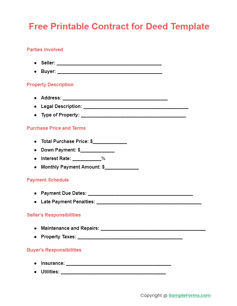 Free 13+ Contract For Deed Form Samples, Pdf, Ms Word, Google Docs throughout Free Printable Contract For Deed Template