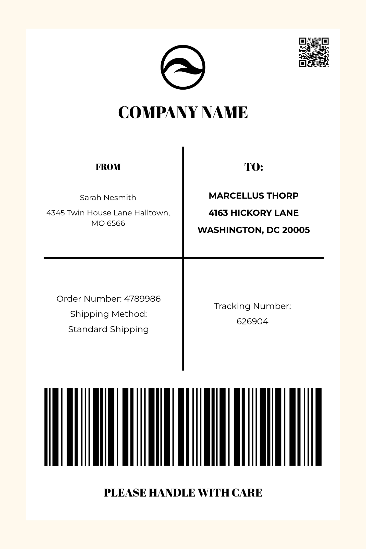 Free 4X6 Shipping Label Template To Edit Online with regard to Free Printable Barcode Label Generator