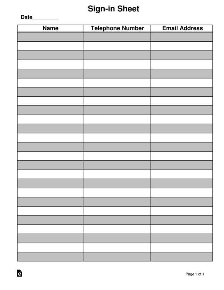 Free Printable Sign in Sheet Template