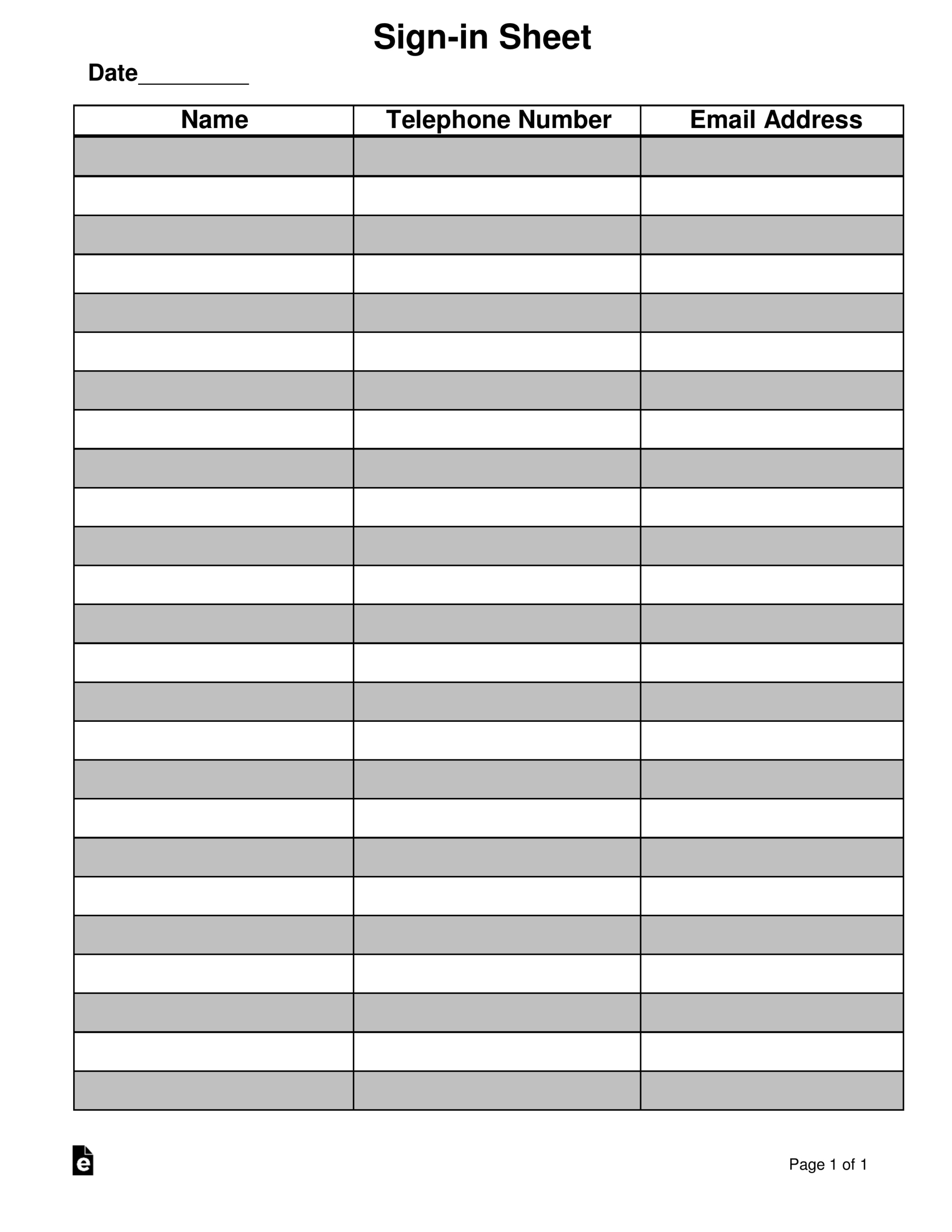 Free Attendance/Guest Sign-In Sheet Template - Pdf | Word – Eforms with Free Printable Sign in Sheet Template